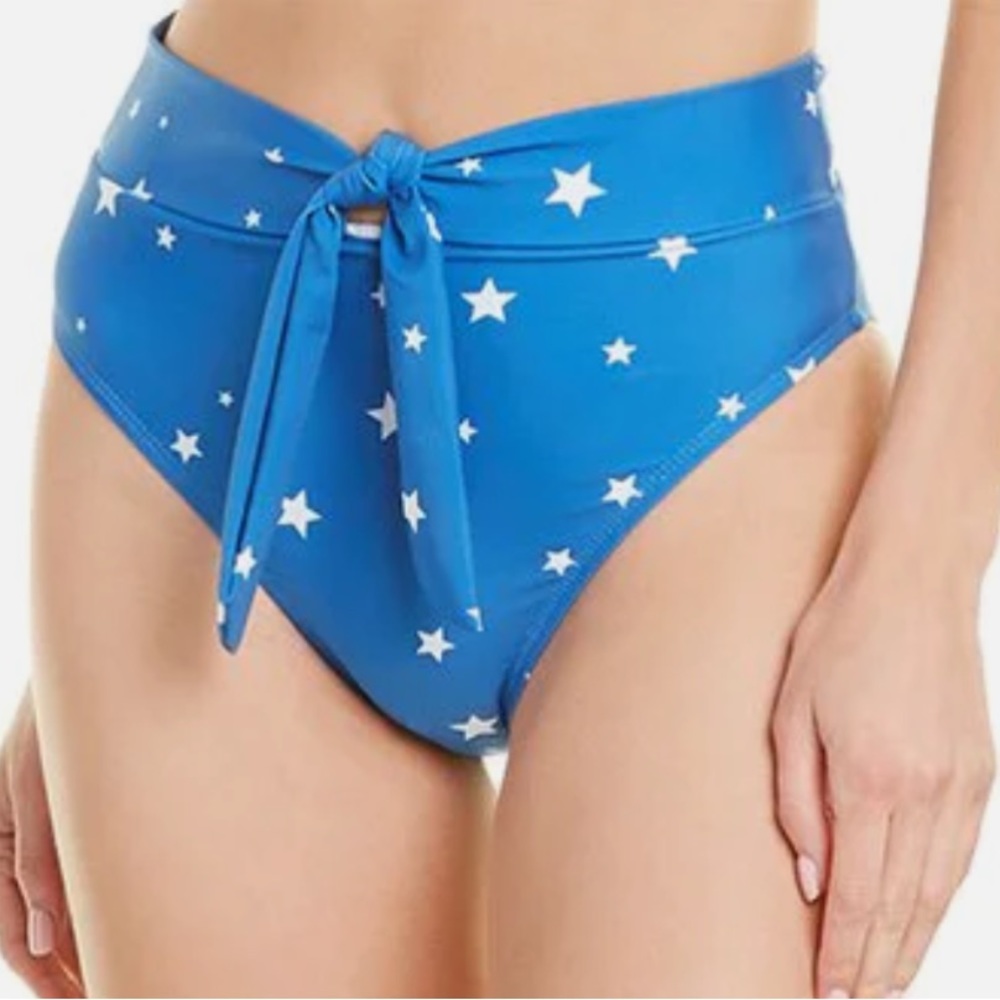 Splendid Bikini Bottom Twinkle Blue Stars Tie-Front High Waist/Leg Bottom S NWT